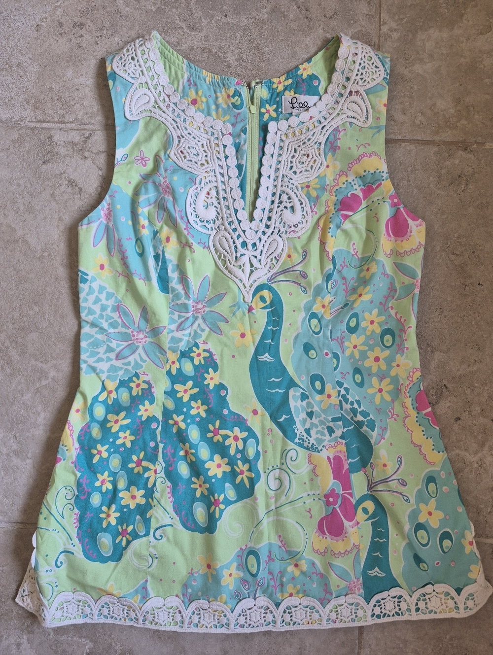 Lilly Pulitzer Green, Aqua & Pink Sleeveless Tank with Crochet Trim